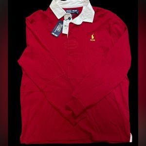 Palace x Ralph Lauren NWT red long sleeve rugby style shirt. Mens XL